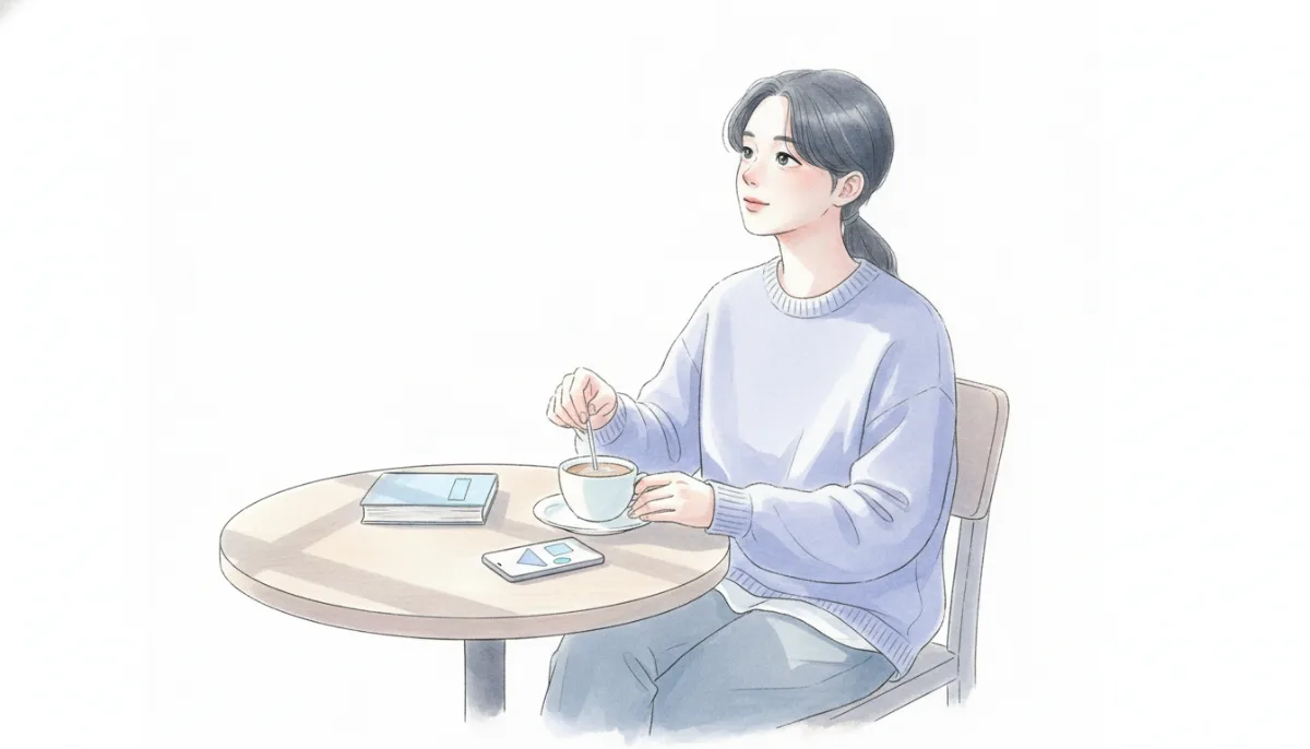 카페 테이블에 앉아 생각에 잠긴 한 사람의 모습