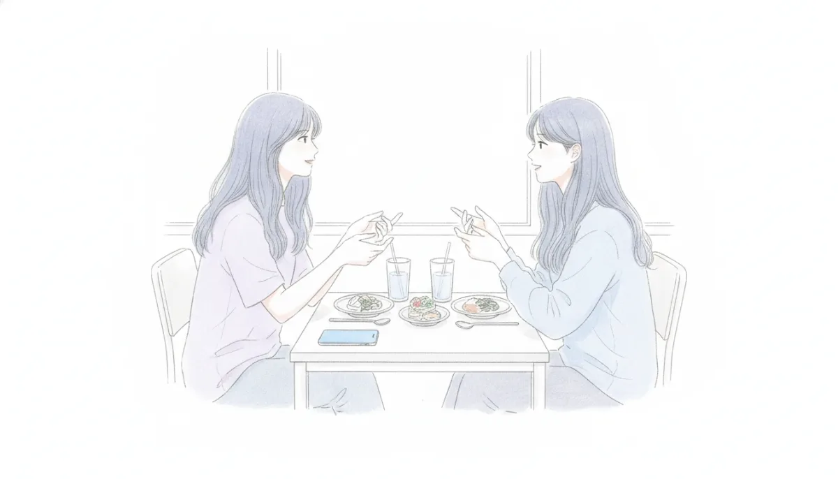 식당에서 편안하게 대화하는 두 사람