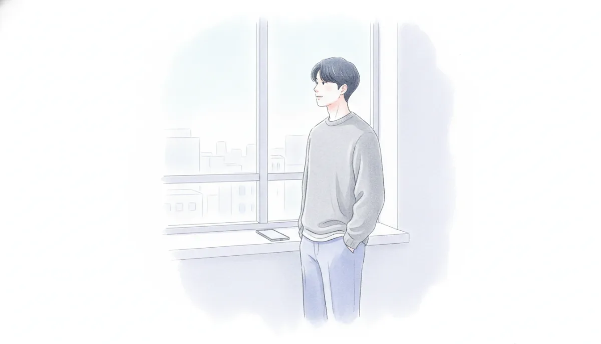 창밖을 바라보는 사람의 뒷모습